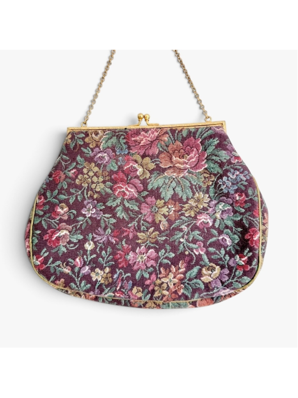 Vintage Gorwood Tapestry Purse, Floral Kiss Lock Handbag, Made in Canada